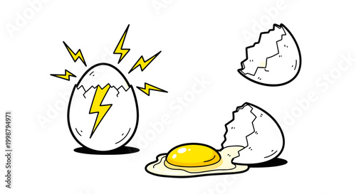 Conceptual illustration of an egg cracking open with a lightning bolt symbol symbolizing energy ideas and new