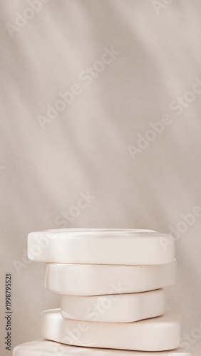 Stacked podium composition in studio setup with soft lighting. Perfect for cosmetic product mockup and branding visuals.