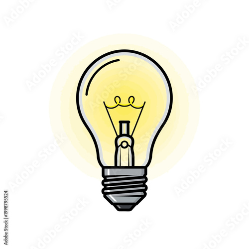 Bright idea lightbulb glowing, concept of innovation and creativity, simple illustration