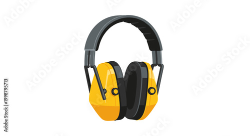 Bright yellow industrial earmuffs with black adjustable headband and cushioned earcups isolated on a clean white