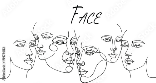 Photos Abstract face line art illustration multiple profiles continuous drawing