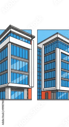 Modern Architectural Design of Two Contemporary Office Buildings.