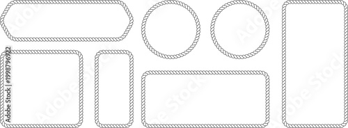 Set of nautical rope frames, vector illustration collection of various shapes of rope borders