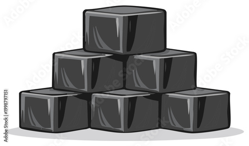 Stack of six dark grey cubes arranged in a pyramid shape on a flat surface.