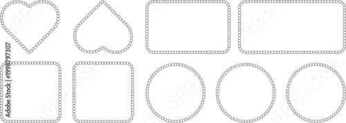 Set of decorative frames made of small circles, heart, rectangle, square and round shapes, vector illustration