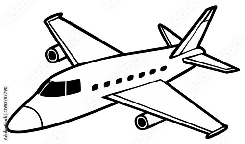 Line art illustration of a modern jet airplane with wings and engines