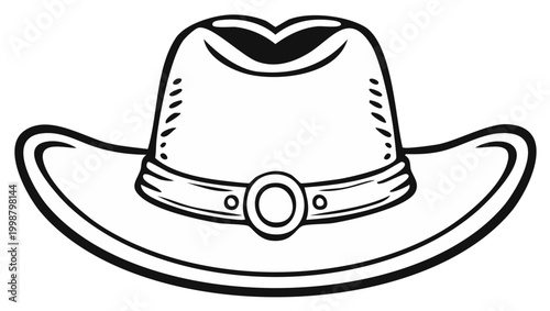 Cowboy Hat Illustration Retro Western Outfit Accessory Headdress Headwear Wild West Apparel Style Black and White Icon