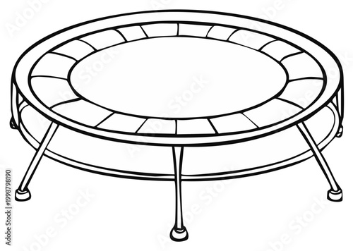 Outline illustration of a round trampoline with metal legs and safety netting attachment points