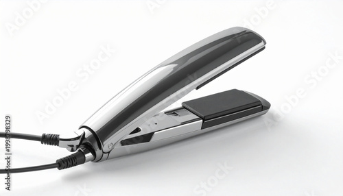 Contemporary chrome hair straightener with black plates and dual cords