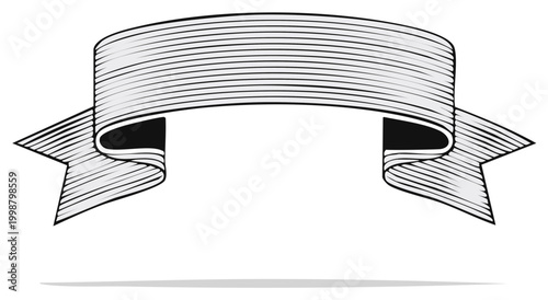 Vintage Ribbon Banner with Engraved Texture and Shadow