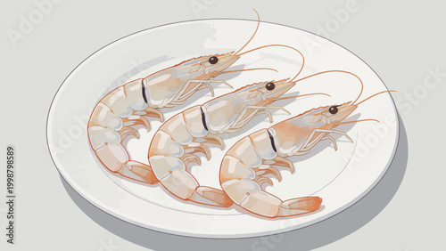 Three cooked shrimp on a plate