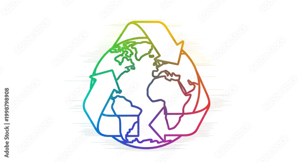 Fototapeta premium Recycling symbol around the Earth, rainbow colors, environmental protection concept