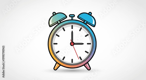 Retro Alarm Clock Illustration, Vintage Timepiece, Doodle Style, Colorful Design
