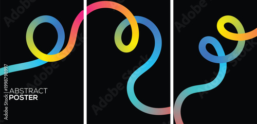 Abstract colorful wave lines modern graphic design element on black background high-quality