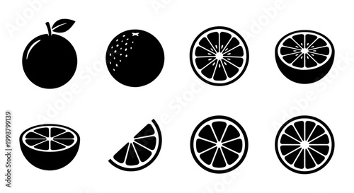 Set of Citrus Fruit and Orange Icons for Healthy Food Design