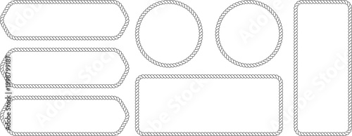 Set of rope frames, nautical border elements, vector illustration
