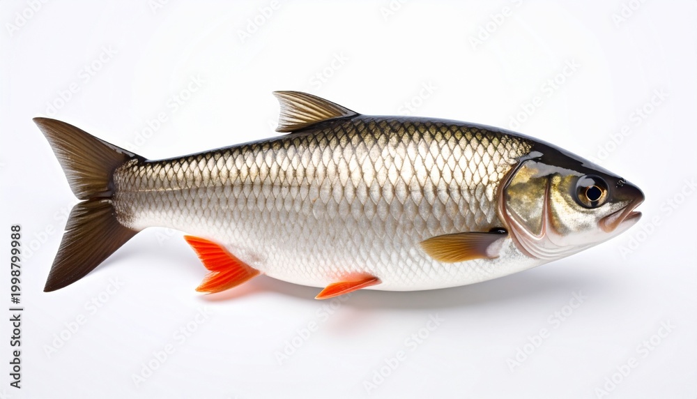 Fototapeta premium Detailed illustration of a silver fish isolated on a clean background, suitable for educational, design, or marine-themed projects.