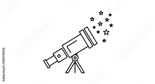 Telescope on tripod with stars, astronomy observation tool