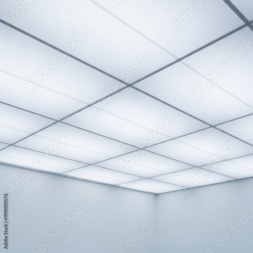 Modern Architectural Interior with Illuminated Ceiling Panels.