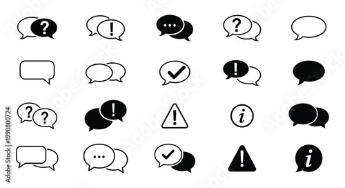 FAQ icons set, question and answer in speak bubble form