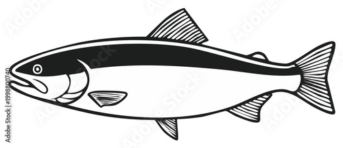 Salmon or trout fish icon in a bold black and white graphic illustration style
