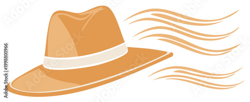 Stylized Fedora Hat with Flowing Lines Suggesting Wind or Movement