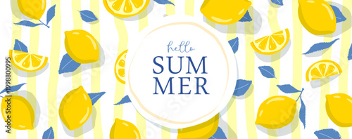 Italy summer poster or banner with lemon slices on yellow background. Vector illustration