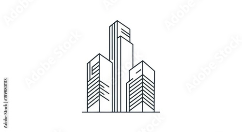Modern Architectural Line Drawing of City Buildings.