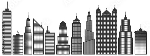 Modern Minimalist City Skyline Silhouette Vector, Urban Architectural Skyscraper Elements in Flat Design Style, Professional Graphic Backdrop for Website Header and Corporate Branding Layout