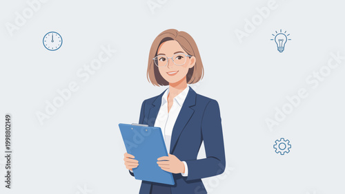 Businesswoman holding clipboard