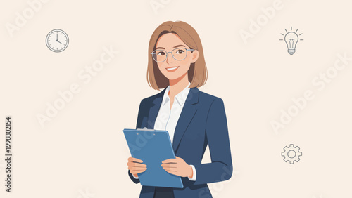 Businesswoman holding clipboard