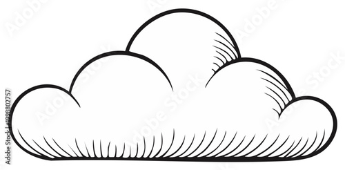Stylized cloud formation illustration with engraved line detailing, creating a vintage weather or environmental design element