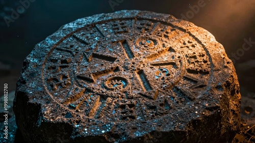 Mystical Ancient Rune Stone with Cinematic Lighting