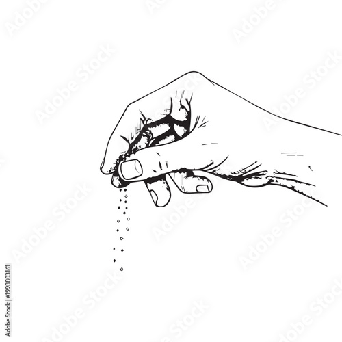 Hand pinched seasoning drawing with seasoning sprinkling culinary ingredient