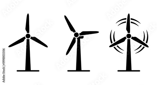 Bild auf Leinwand Set of Wind Turbine Silhouette Icons - Renewable Energy, Wind Power, and Sustain