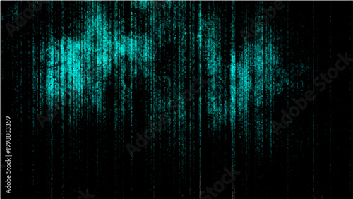 Vector Abstract turquoise streaks cascade down deep black ground, creates artistic pattern, evokes feeling of energy, mystery and dynamic movement.