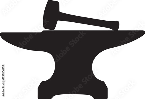 Blacksmith Anvil and Hammer Silhouette Isolated on White Background (2)