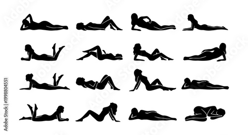 Photography Reclining Woman Silhouette Set, Lying Female Body Poses and Resting Figures