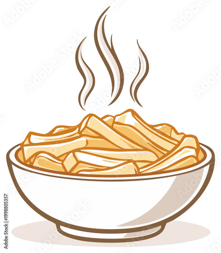Bowl full of golden hot french fries with steam illustration for restaurant menu, food concept