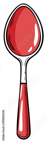 Illustration of a spoon filled with red liquid