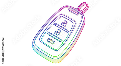 Modern Car Key Fob with Lock, Unlock, and Trunk Buttons - Colorful Sketch