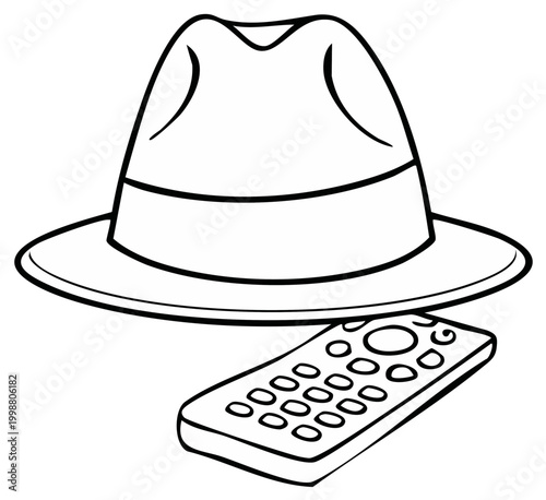 Classic Fedora Hat and Television Remote Control Illustration