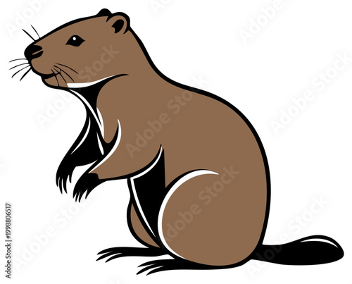 Cartoon Beaver Standing Upright with Black Accents and Brown Fur Illustration
