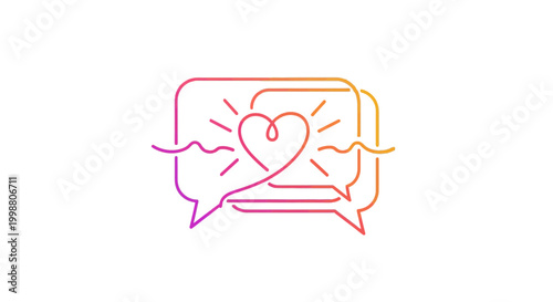 Love conversation icon, heart symbol in speech bubbles, communication, relationship, connection, romance, positive emotions