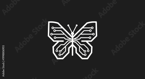 Foto Circuit board butterfly illustration on dark background for technology concepts