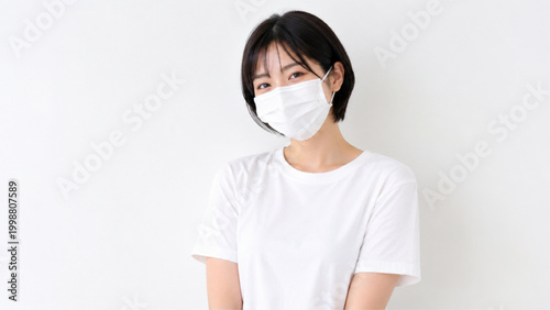 Asian woman wearing a mask for disease prevention.