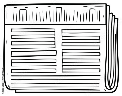 Open Newspaper with Columns of Text and Headlines Hand Drawn Illustration