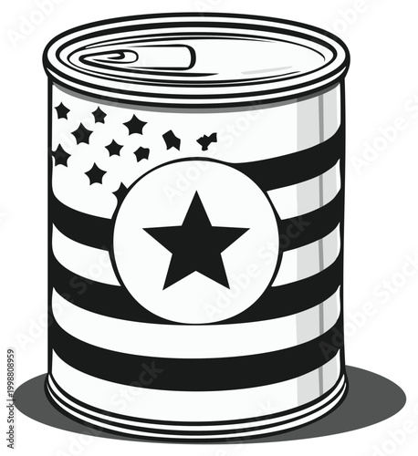 Canned Food with American Flag Design Stripes and Stars Graphic