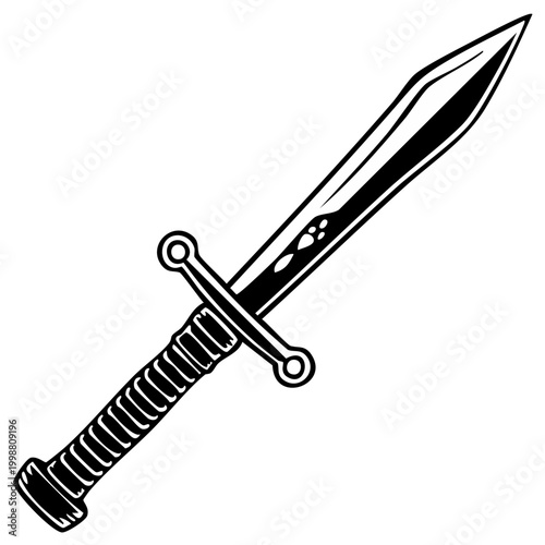 Ancient Roman Gladius Sword Black and White Illustration