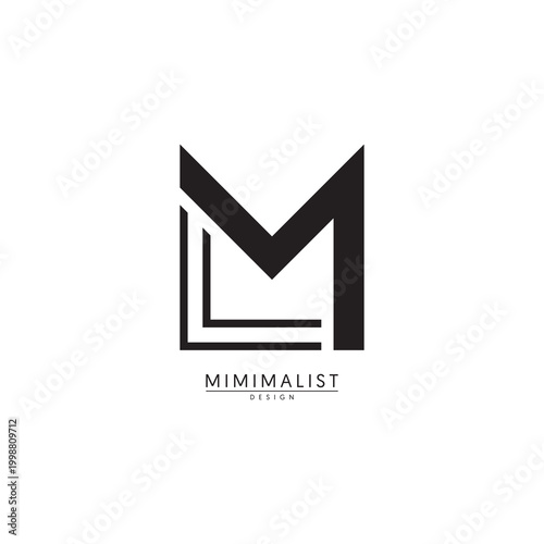 simple M line logo design template elements